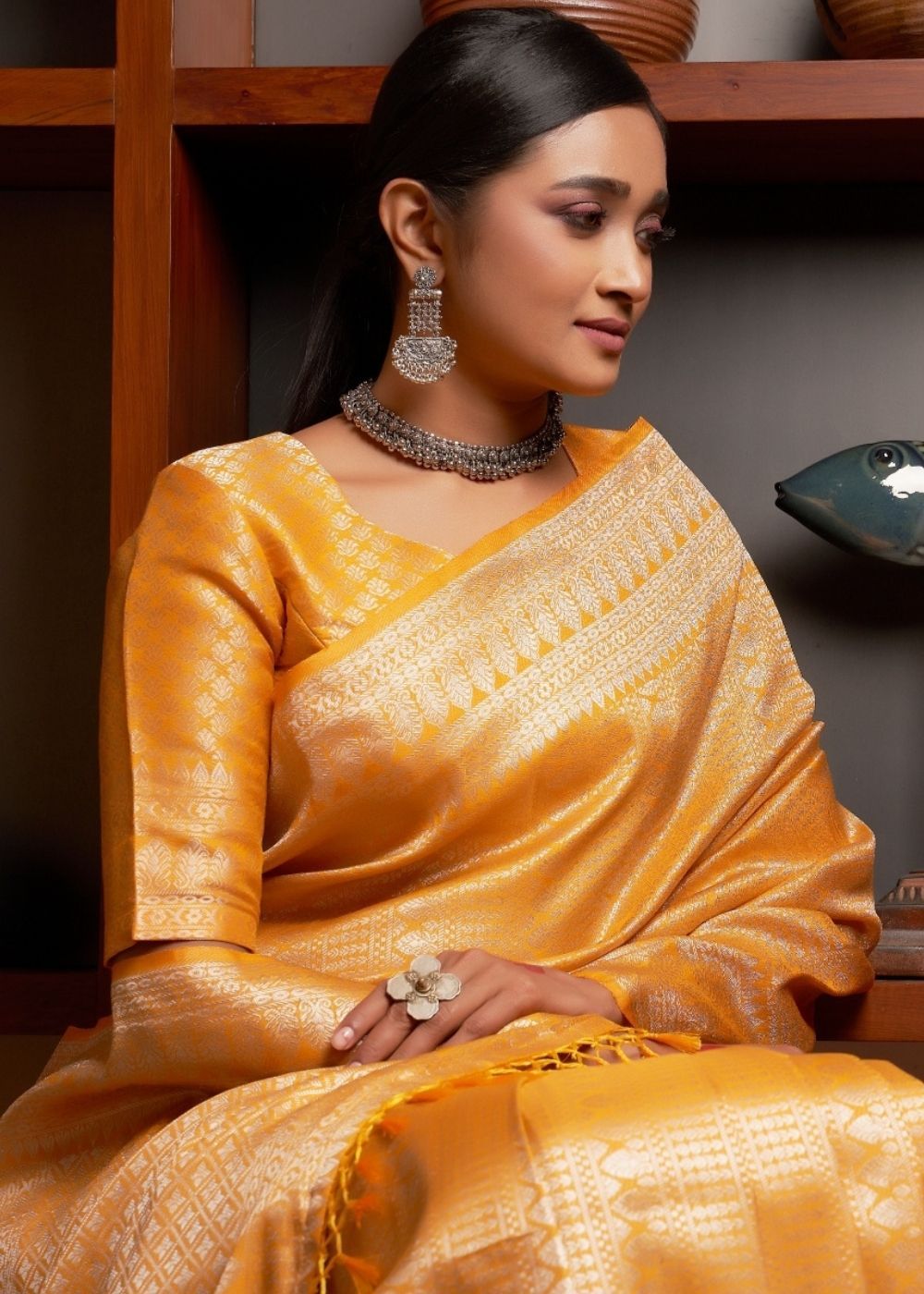 MySilkLove Anzac Yellow Zari Woven Kanjivaram silk Saree
