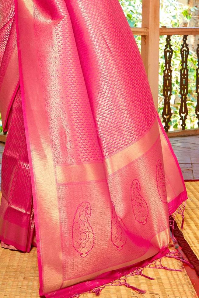 Buy MySilkLove Shiraz Pink Zari Woven Kanjivaram Silk Saree Online