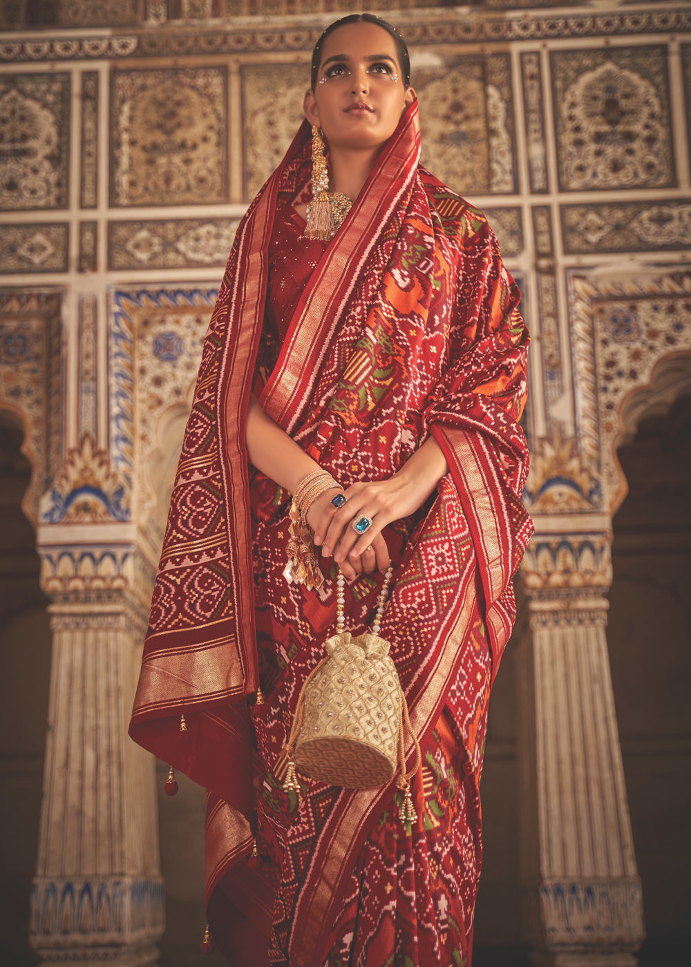 MySilkLove Mahogany Red and Orange Patola Silk Saree