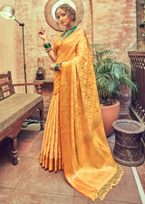 Saffron Yellow Woven Banarasi Silk Saree