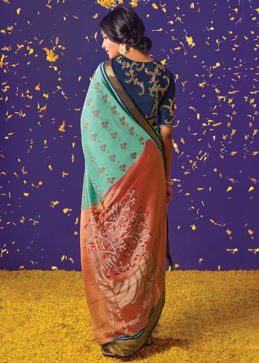 Buy MySilkLove Riptide Blue Printed Paithani Saree With Embroidered Blouse Online