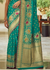 Illuminating Emerald Blue Zari Woven Banarasi Silk Saree
