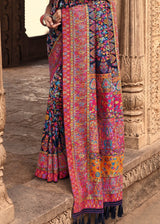 Ebony Clay Blue Jamawar Banarasi Saree