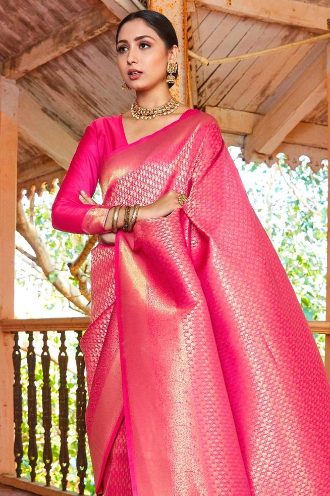 MySilkLove Shiraz Pink Zari Woven Kanjivaram Silk Saree