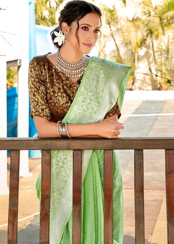Olivine Green Linen Saree