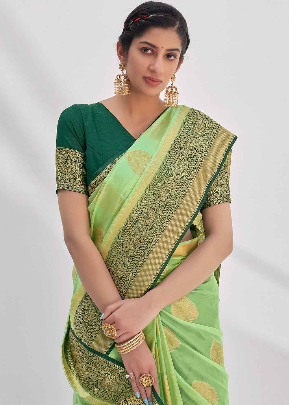 MySilkLove Chelsea Green Zari Woven Organza Silk Saree