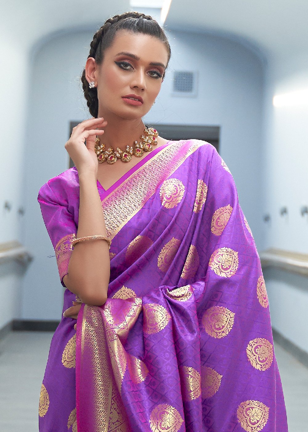 Buy MySilkLove Royal Purple Zari Woven Banarasi Saree Online