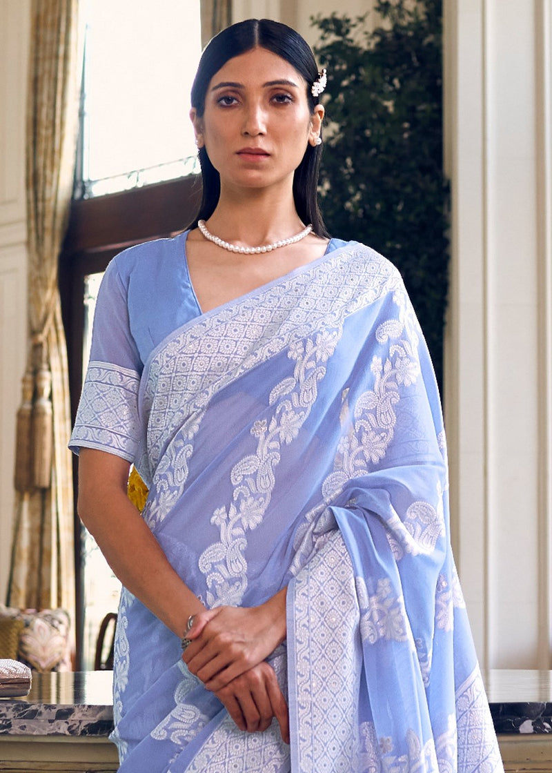 Blue Bell Woven Chikankari Saree