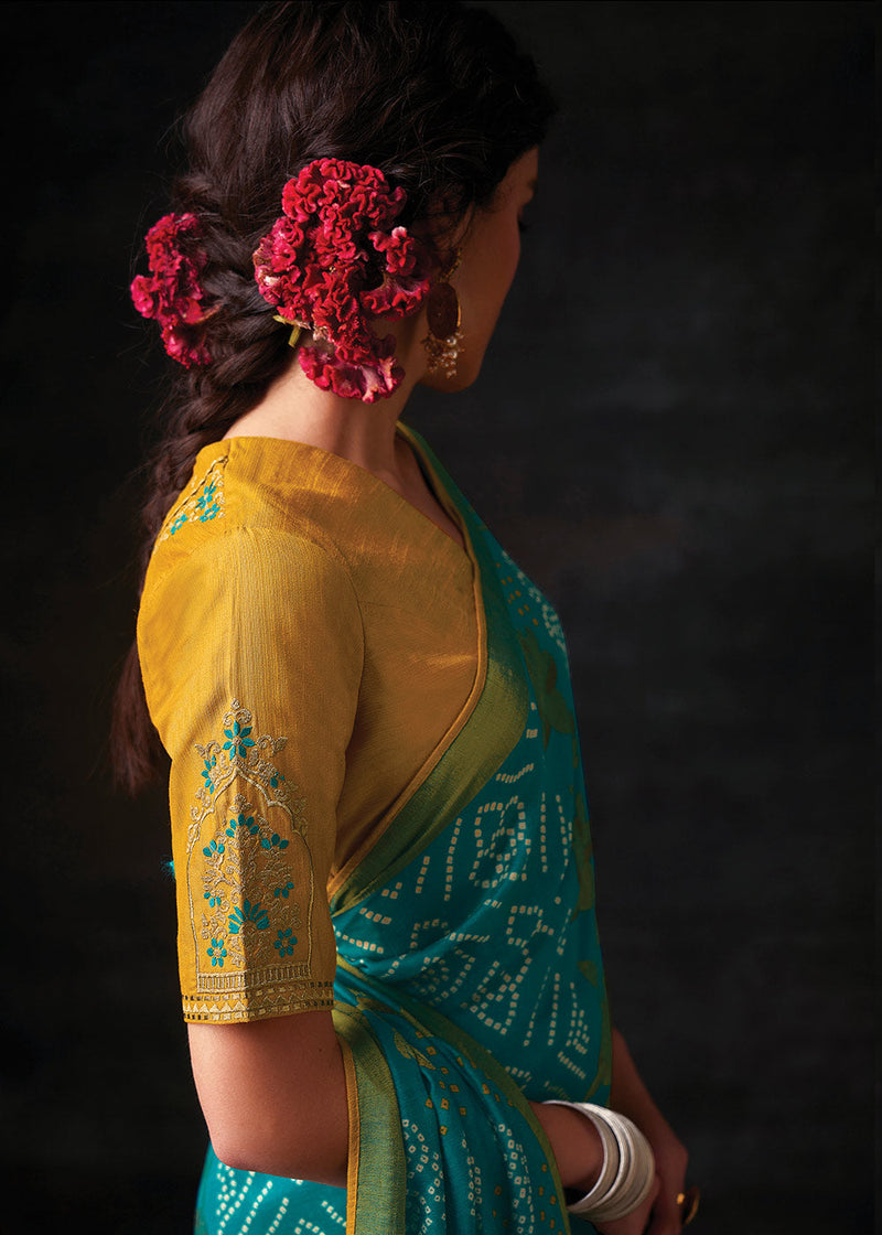 Green Sheen Bandhani Print Soft Silk Saree