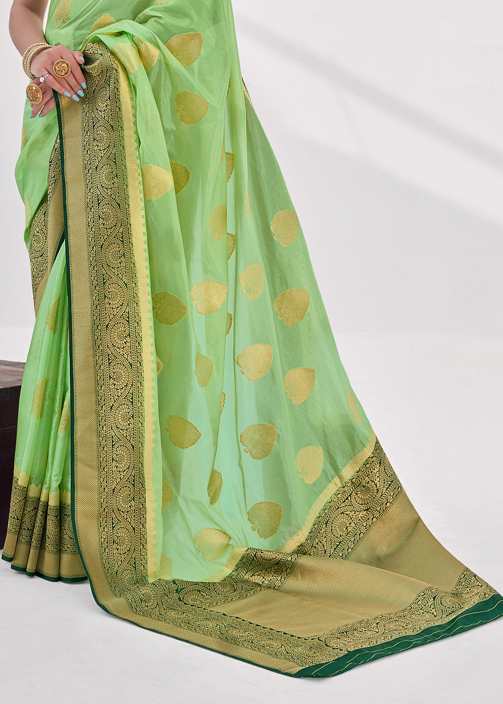 Buy MySilkLove Chelsea Green Zari Woven Organza Silk Saree Online