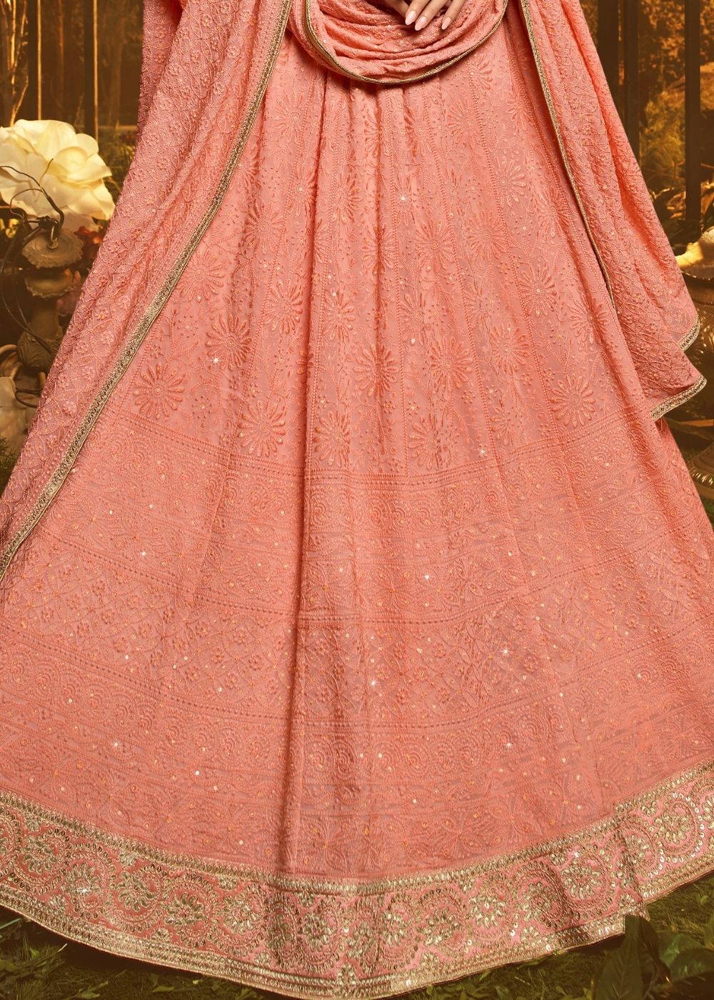 Buy MySilkLove Japonica Pink Georgette Lehenga Choli Online