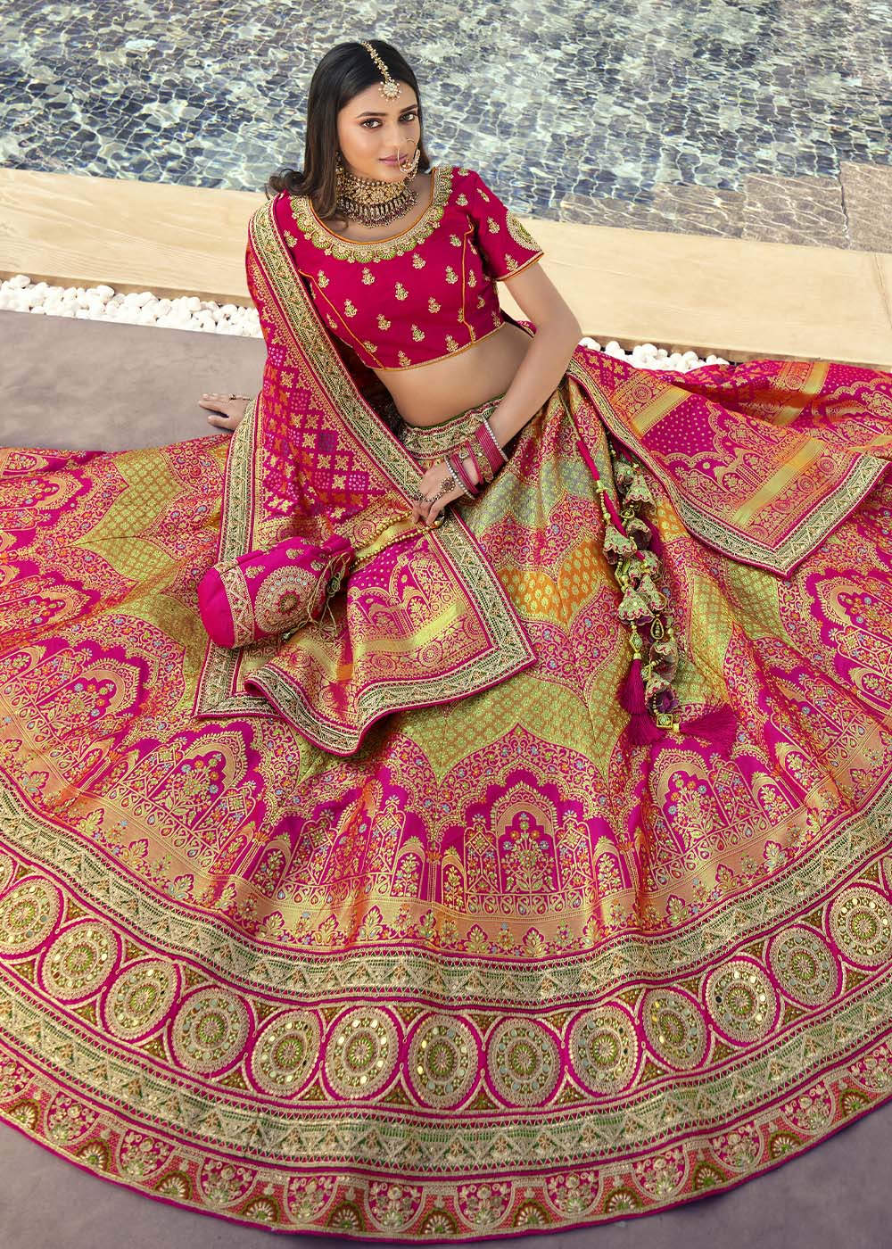 Buy MySilkLove Geraldine Pink Banarasi Silk Lehenga Choli Online