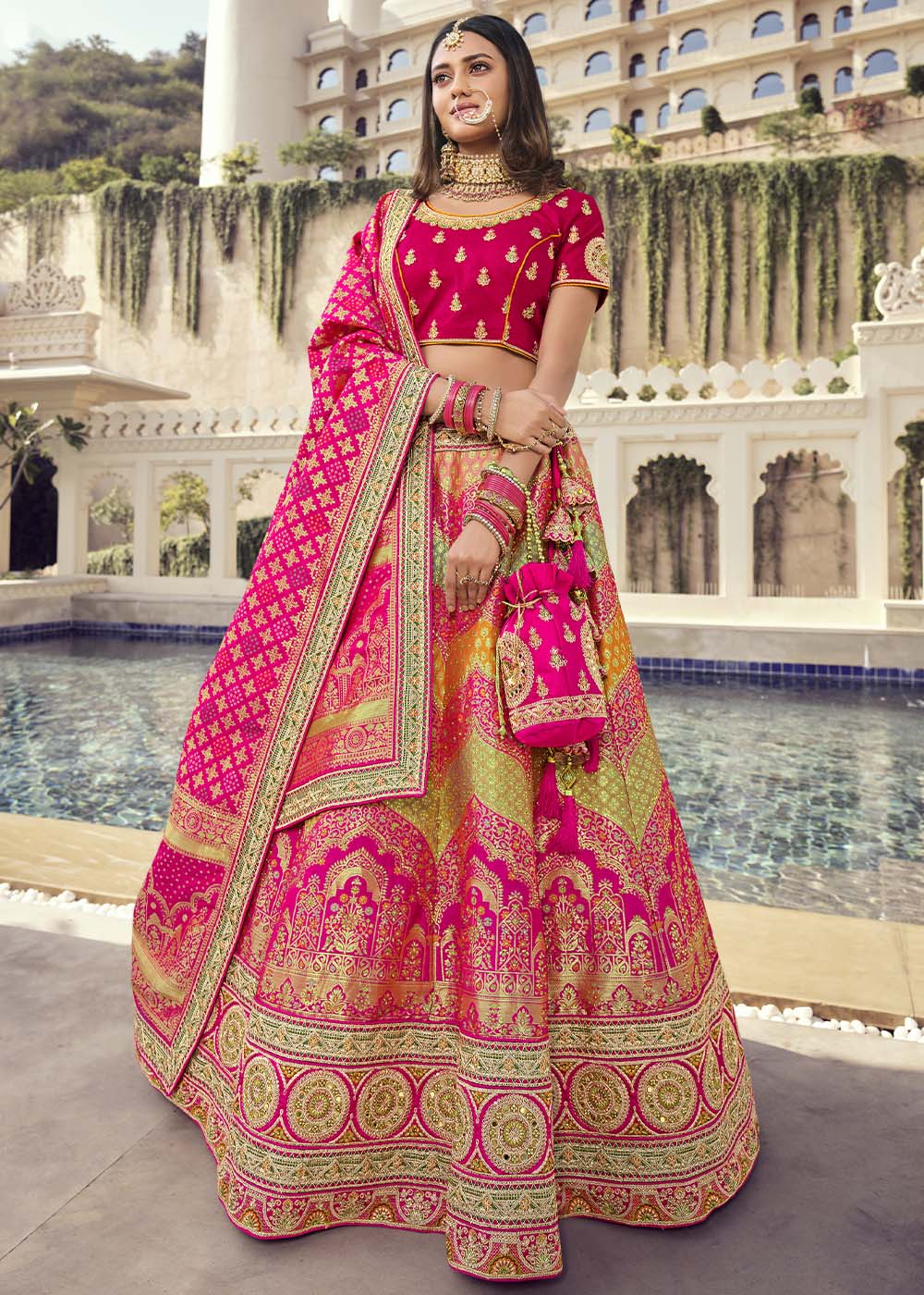 Buy MySilkLove Geraldine Pink Banarasi Silk Lehenga Choli Online