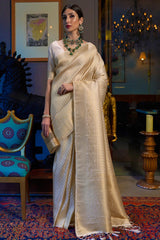 Golden Off White Woven Kanjivaram Saree