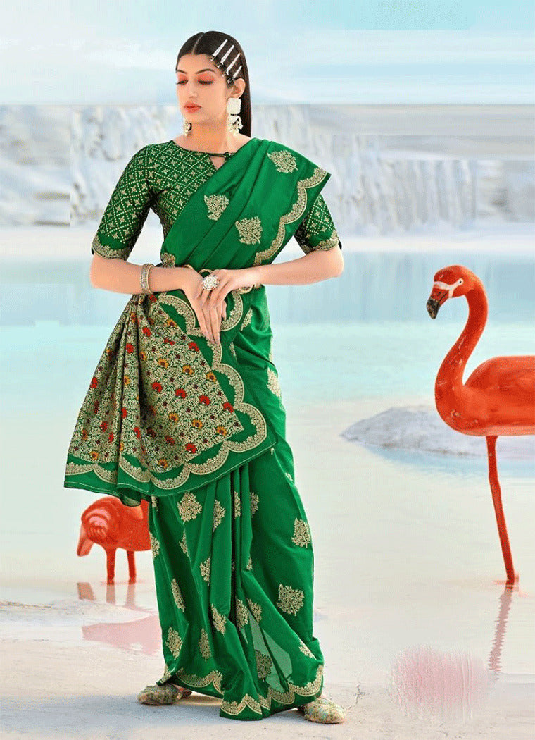 Buy MySilkLove Salad Green Zari Woven Banarasi Saree Online