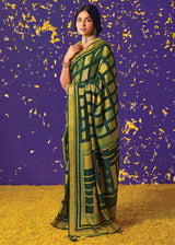 Palm Leaf Green Printed Paithani Saree With Embroidered Blouse