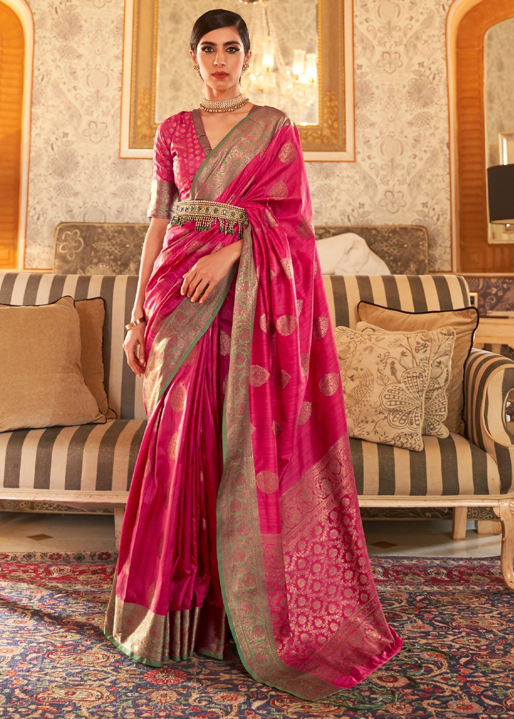 Buy MySilkLove Razzmatazz Pink Zari Woven Banarasi Saree Online