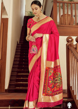 Valencia Pink Zari Woven Banarasi Silk Saree
