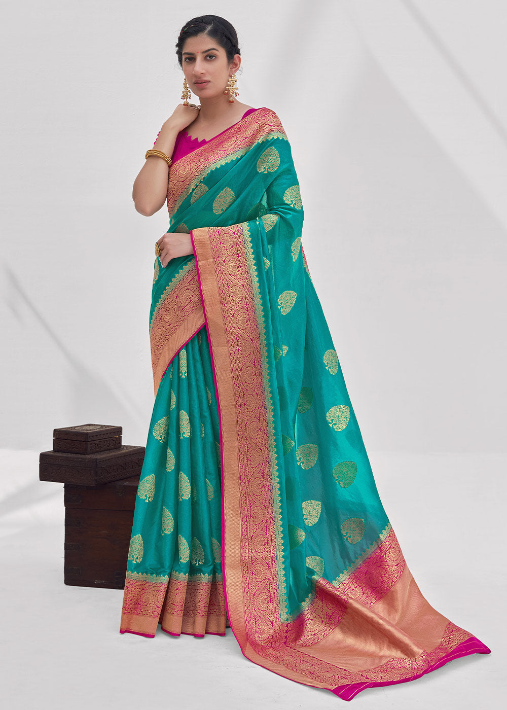 Buy MySilkLove Paradiso Blue Zari Woven Organza Silk Saree Online