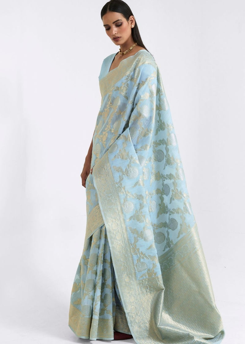 Nepal Blue Zari woven Linen Saree