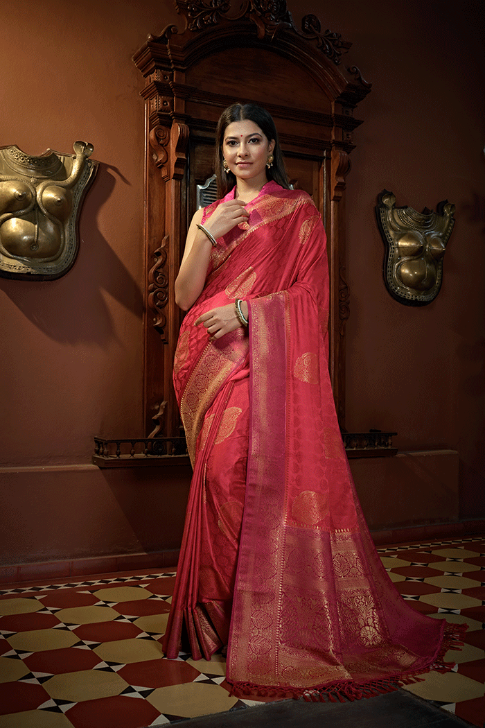 Jasper Pink Zari Woven Banarasi Saree – Mysilklove