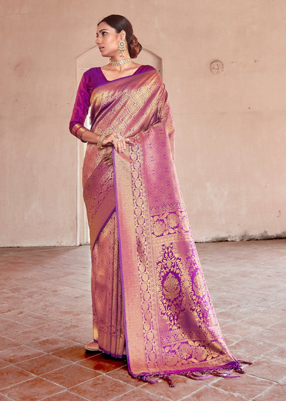 Buy MySilkLove Disco Purple Zari Woven Kanjivaram Silk Saree Online
