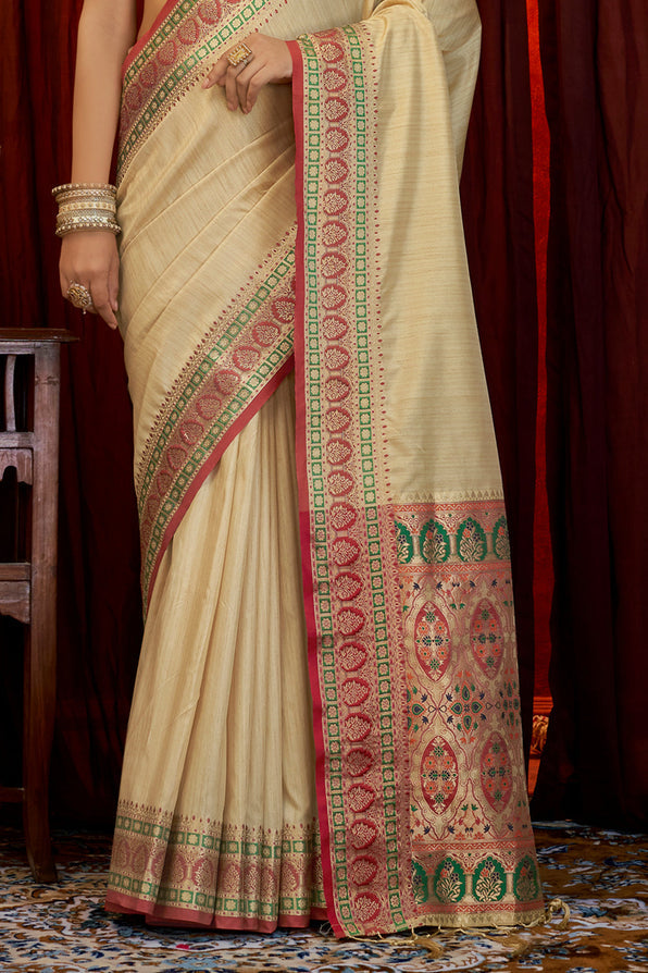 Buy MySilkLove Dairy Cream South Silk Saree Online