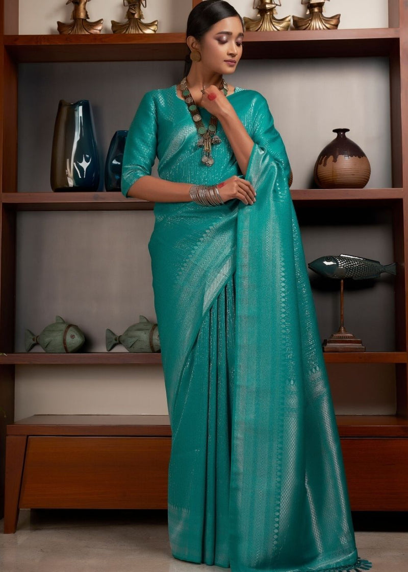 Pine Green Zari Woven Kanjivaram silk Saree