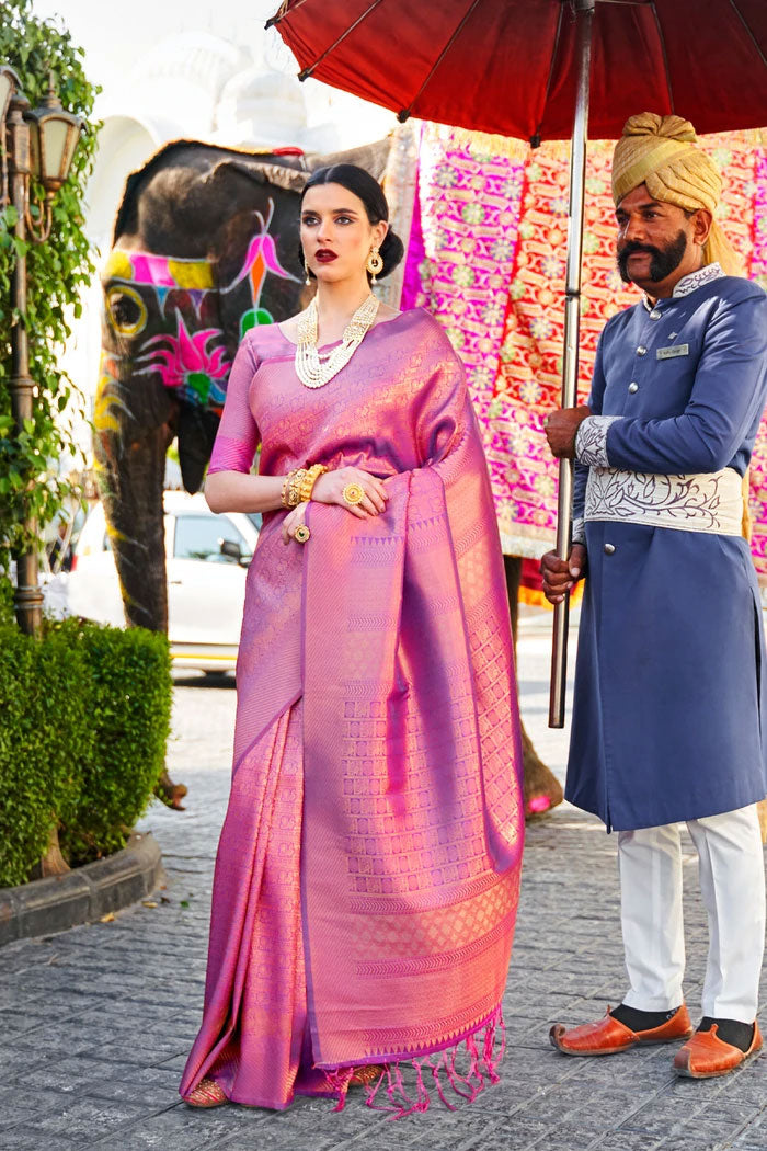 Puce Purple Woven Kanjivaram Saree