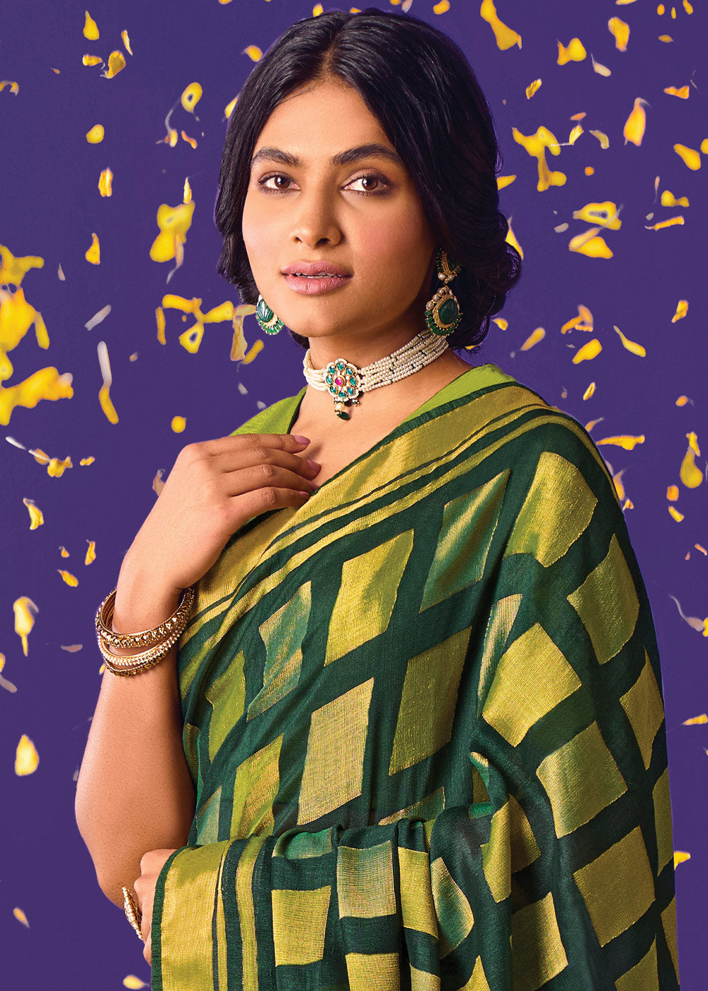 Buy MySilkLove Palm Leaf Green Printed Paithani Saree With Embroidered Blouse Online