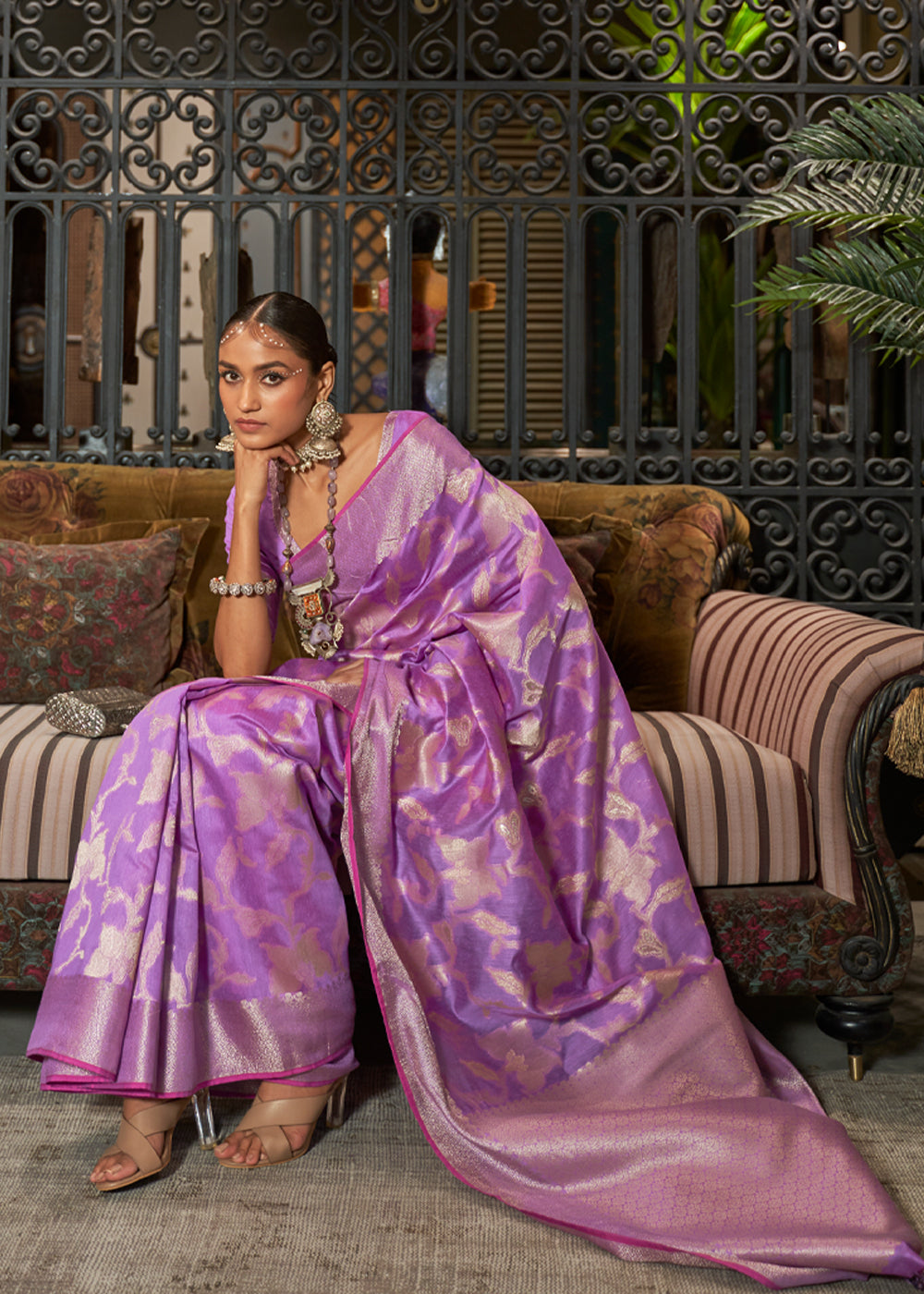 Buy MySilkLove Wisteria Purple Zari Woven Banarasi Silk Saree Online