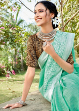 Tradewind Blue Linen Saree