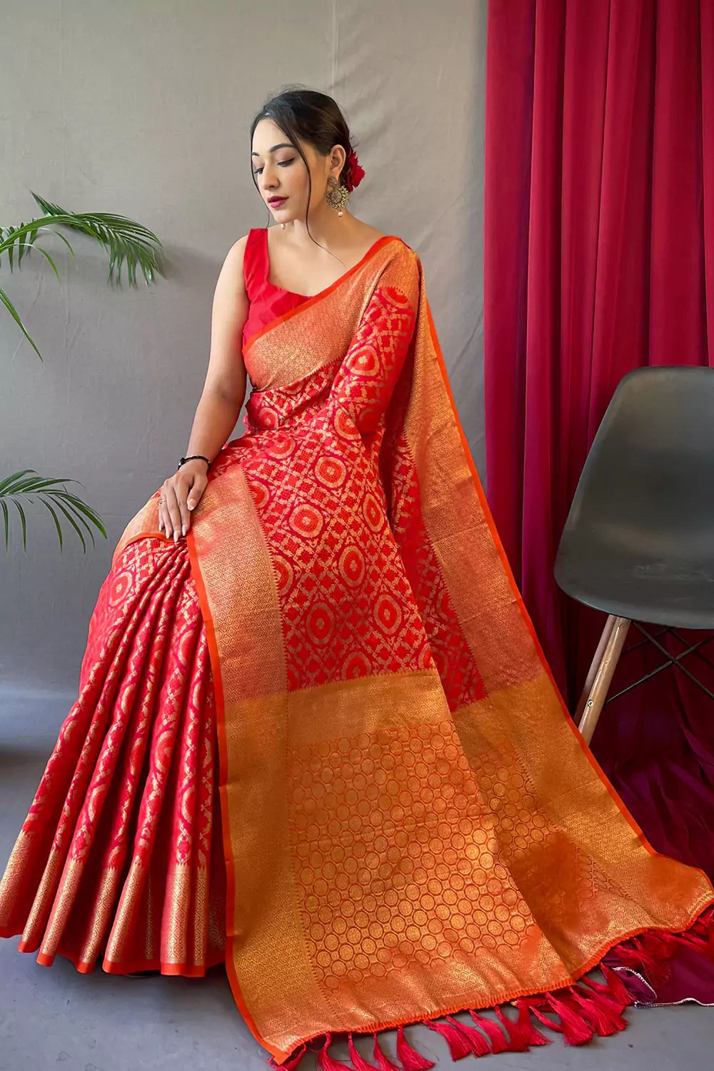 MySilkLove Valencia Red Patola Silk Saree