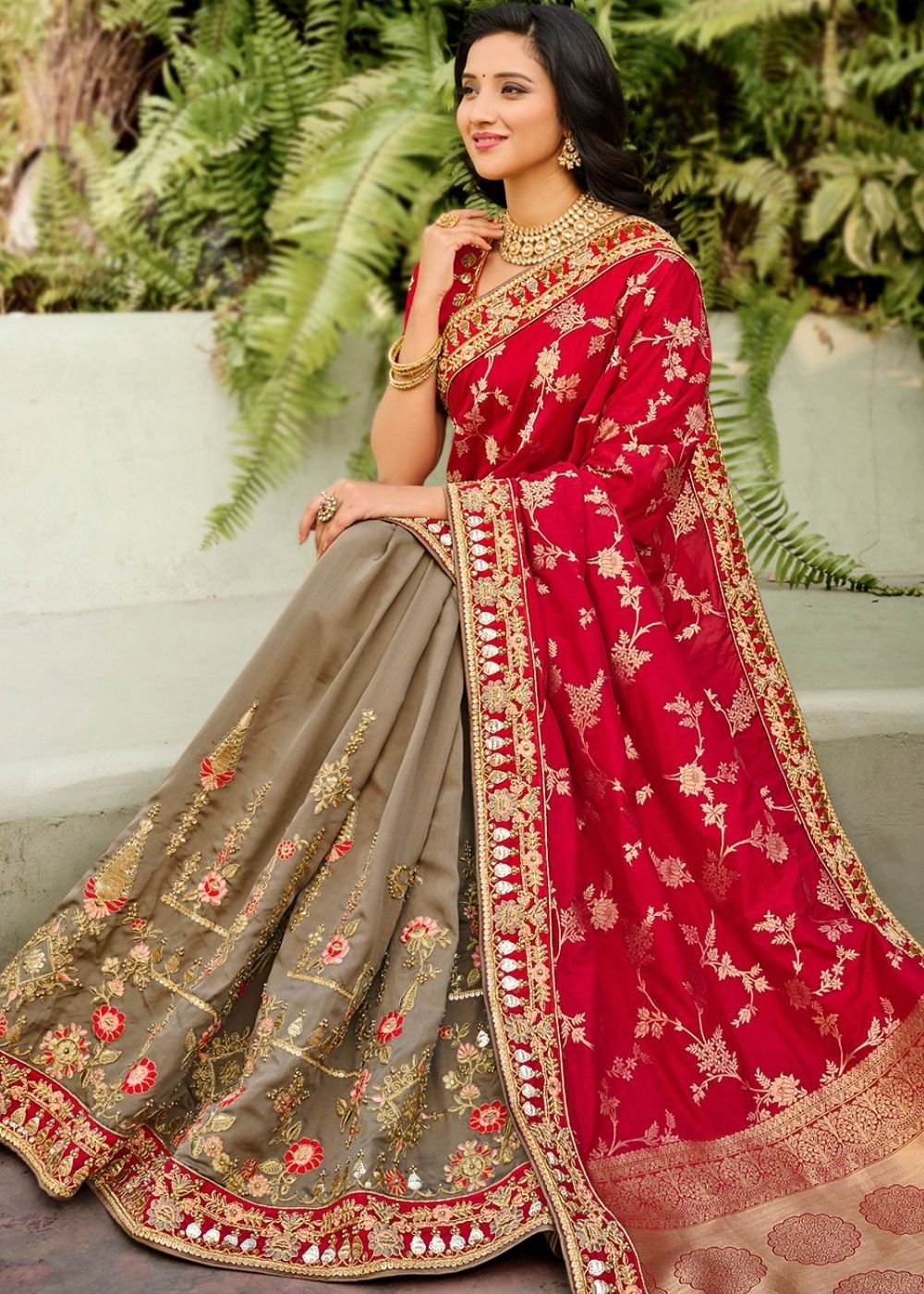 MySilkLove Shiraz Red and Grey Designer Banarasi Saree