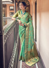 Vista Green Woven Banarasi Silk Saree