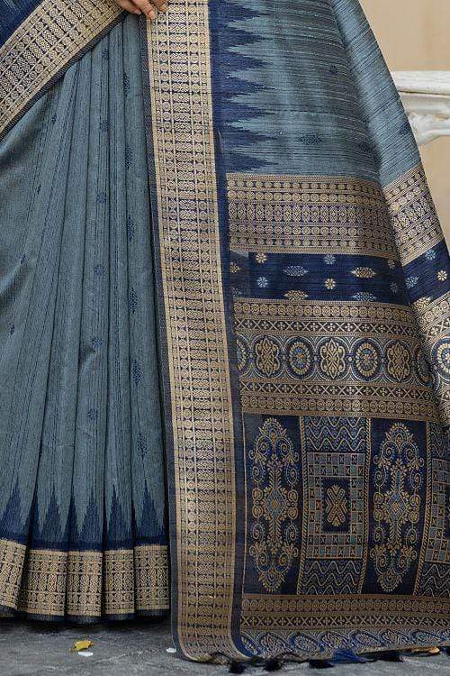 Buy MySilkLove Black Coral Pearl Grey Banarasi Raw Silk Saree Online