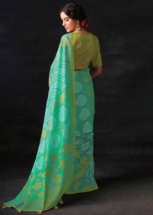 Fountain Blue Bandhani Print Soft Silk Saree