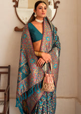 Mirage Blue Woven Banarasi Jamewar Kashmiri Silk Saree