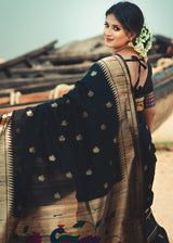 Shark Black Paithani Tussar Silk Saree