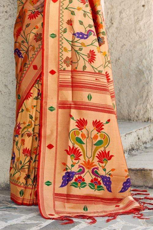 MySilkLove Golden Handloom Woven Paithani Saree