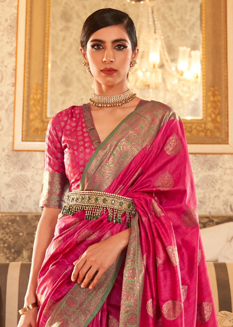 Razzmatazz Pink Zari Woven Banarasi Saree