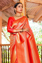 Torch Red Zari Woven Kanjivaram Silk Saree