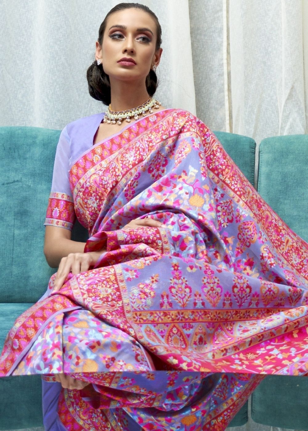 Buy MySilkLove Kimberly Purple Banarasi Jamawar Woven Silk Saree Online