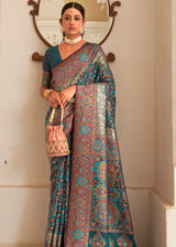 Mirage Blue Woven Banarasi Jamewar Kashmiri Silk Saree