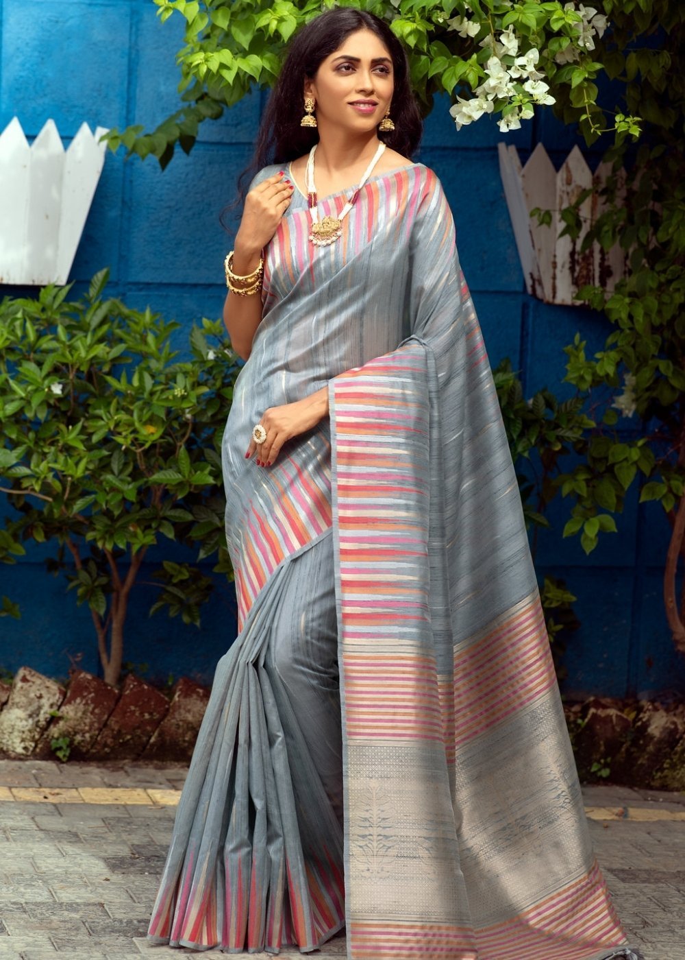 Buy MySilkLove Cloudy Grey Tussar Silk Saree Online