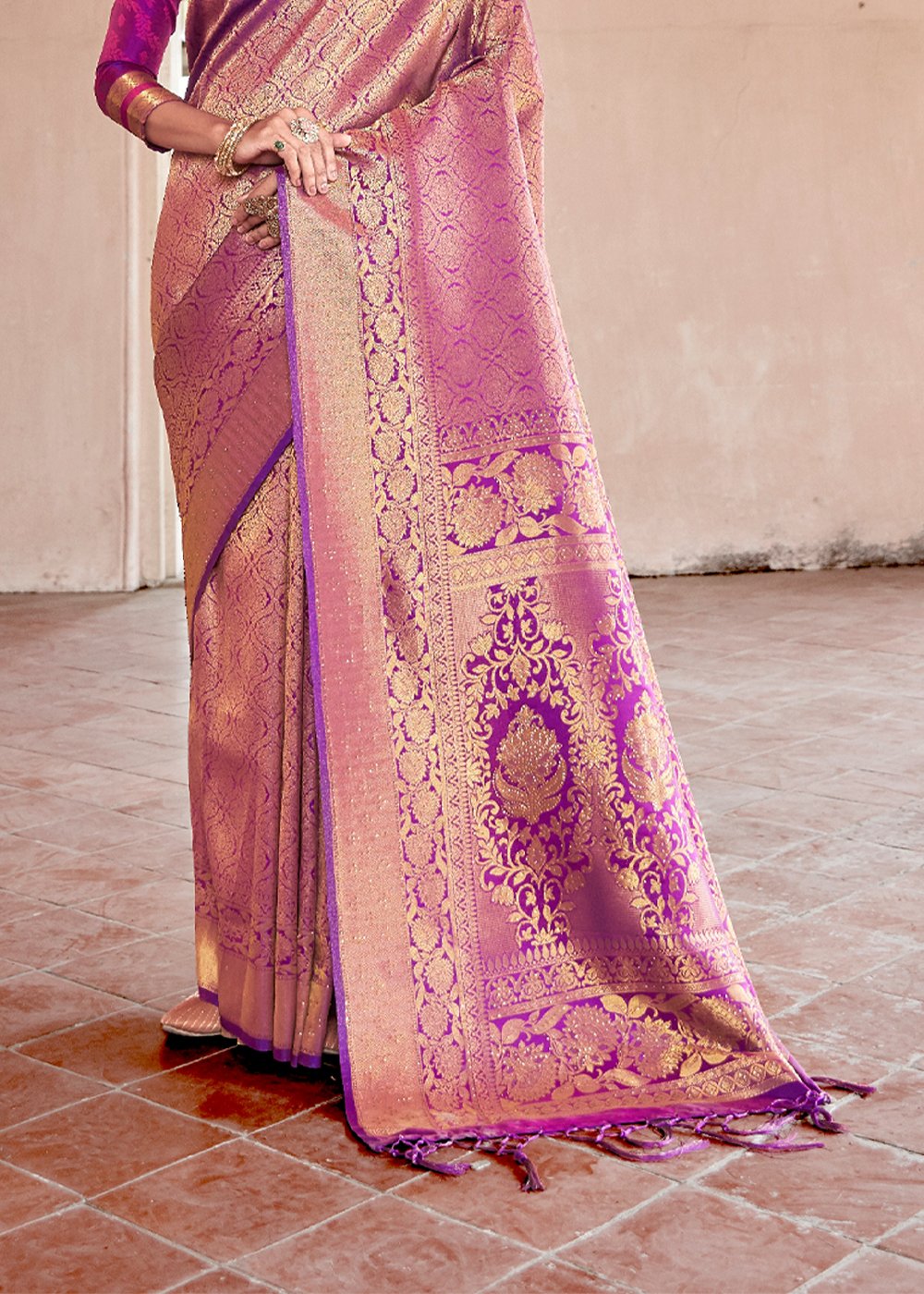 Buy MySilkLove Disco Purple Zari Woven Kanjivaram Silk Saree Online