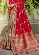 Shiraz Red and Grey Designer Banarasi Saree