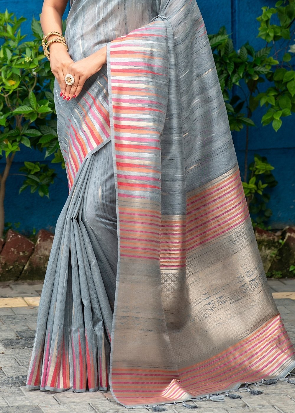 Buy MySilkLove Cloudy Grey Tussar Silk Saree Online