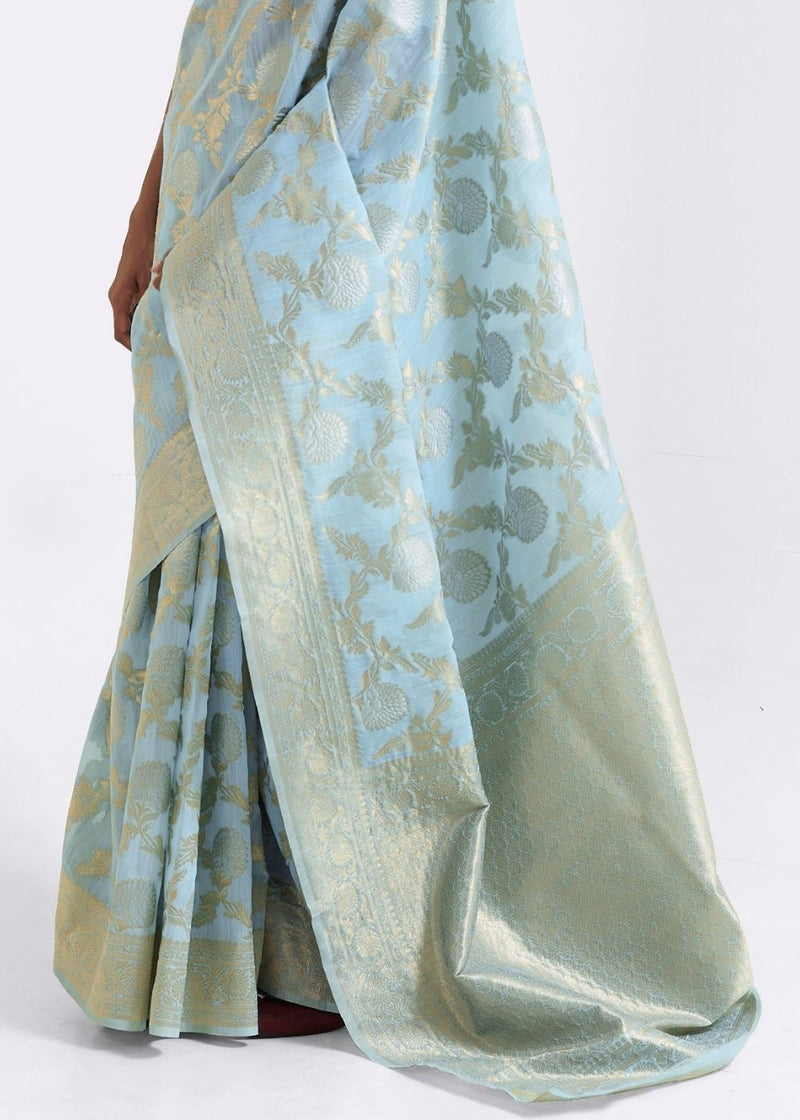 Nepal Blue Zari woven Linen Saree
