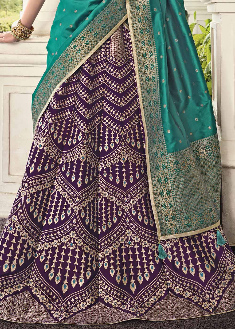 Buy MySilkLove Falcon Purple and Green Banarasi Silk Lehenga Choli Online